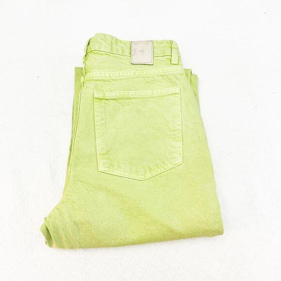 Zara Bright Green Dyed Denim Jeans Wide Leg Pants Zipper Closure Size 4 - Picture 1 of 7